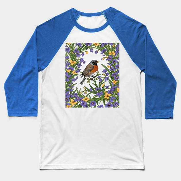 Michigan Migratory Juniper Bird With Iris Flower Baseball T-Shirt by taiche